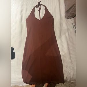BROWN RIBBED HALTER DRESS NWT